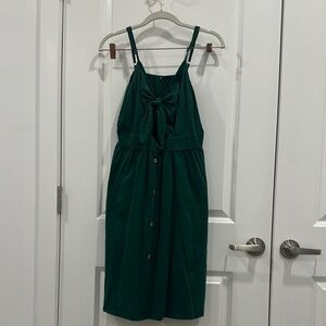 Green Button-Down Dress with Bow Detail